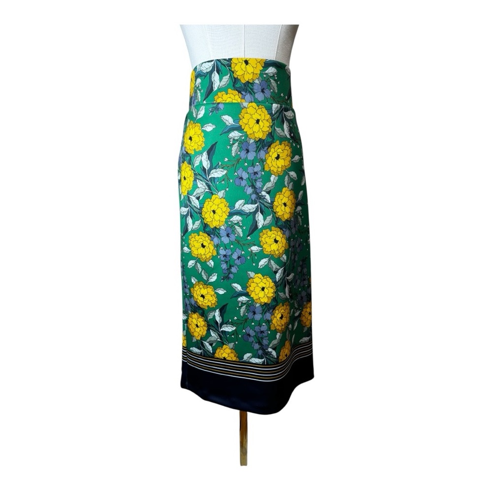 Eloquii Floral Midi Pencil Skirt Green Yellow Striped Hem Plus Size 14